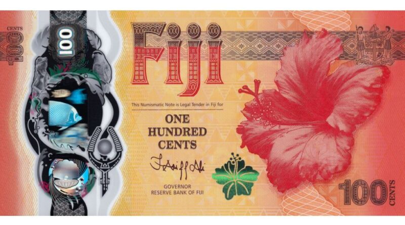 Cédula das Ilhas Fiji de 100 cents com hibisco