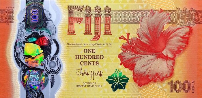 Anverso da cédula de 100 Cents de Fiji, comemorativa do Ano Lunar Chinês do Dragão