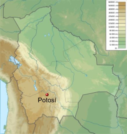 Localização da Cidade de Potosí, na atual Bolívia