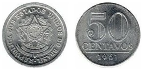 Moeda de 50 centavos de alumínio do Brasil